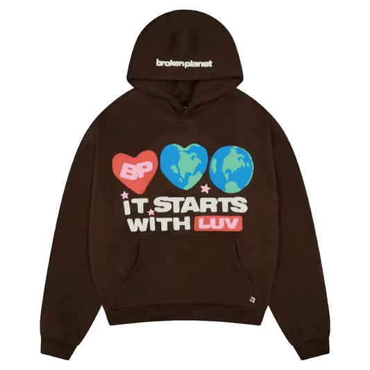 Broken Planet It Starts With Luv Hoodie Mocha Brown
